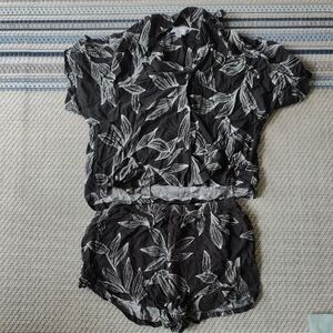 Black and White Leaf Print Sleep Set